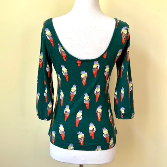 Anthropologie 9-H15 STCL Green Bird Pattern Top - Picture 5 of 11